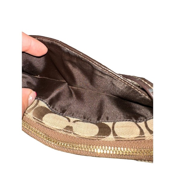 Coach Signature Stripe Zippy Wallet Wristlet Brown Canvas - Picture 6 of 9